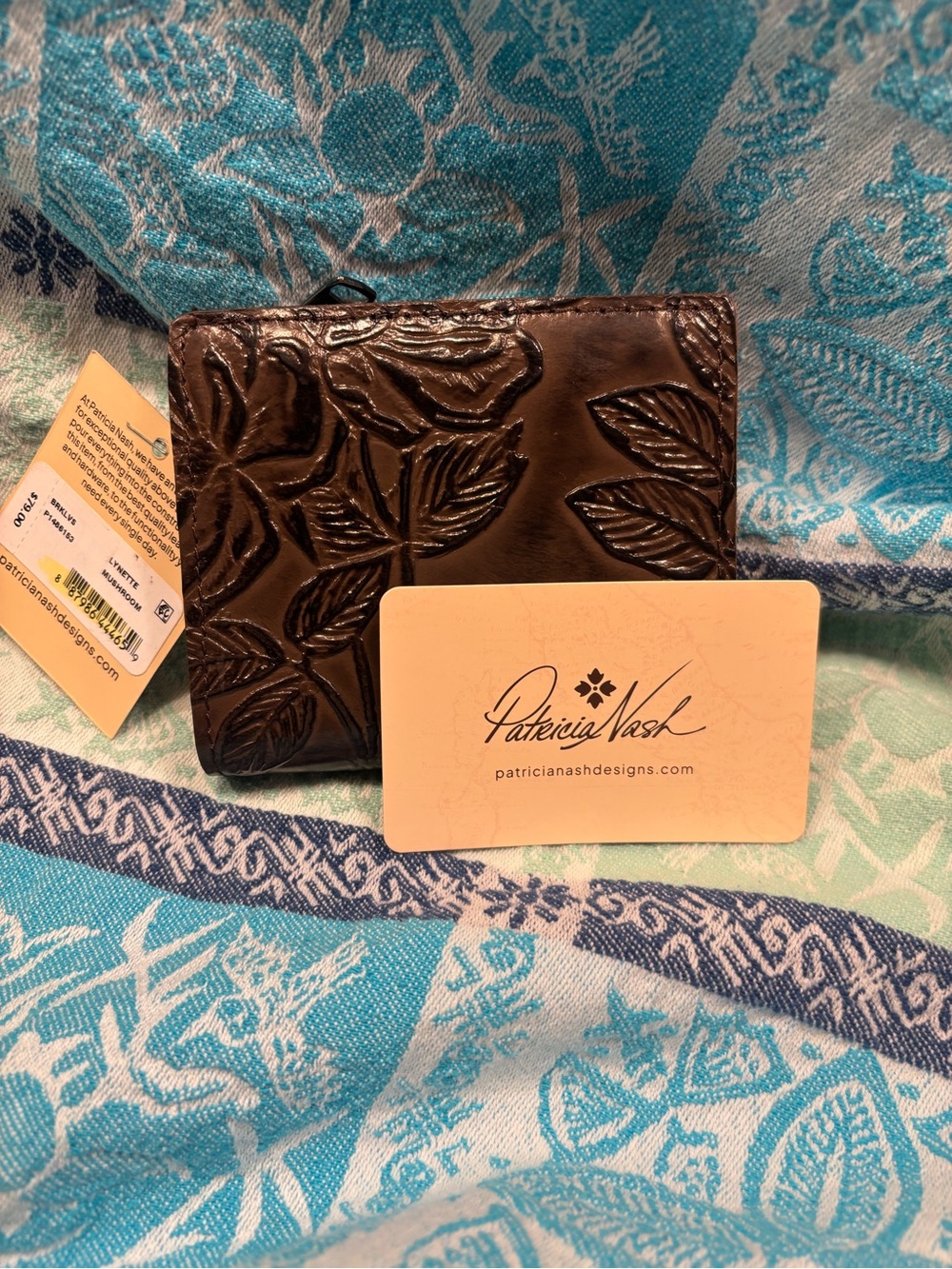 Patricia Nash Dark Brown Floral Embossed Leather Wallet